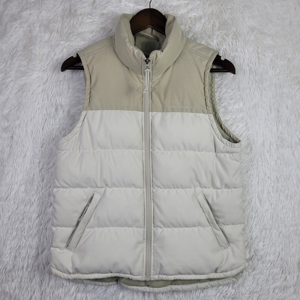 Abercrombie & Fitch Beige Goose Down Puffer Vest Size S Y2K Neutral Outdoor
